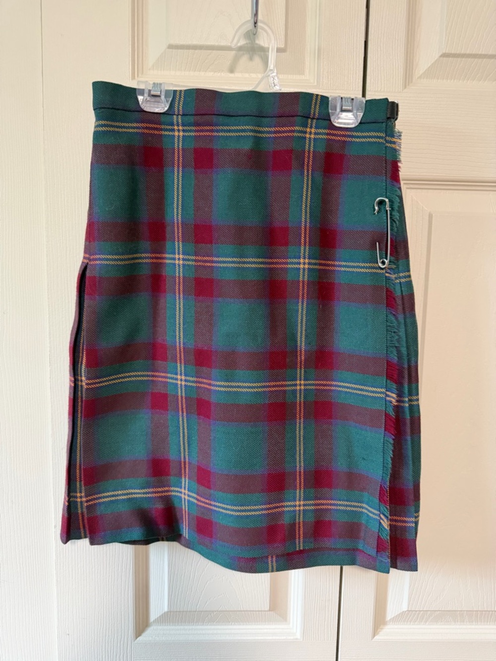 Plaid Wrap Skirt in Green and Burgundy